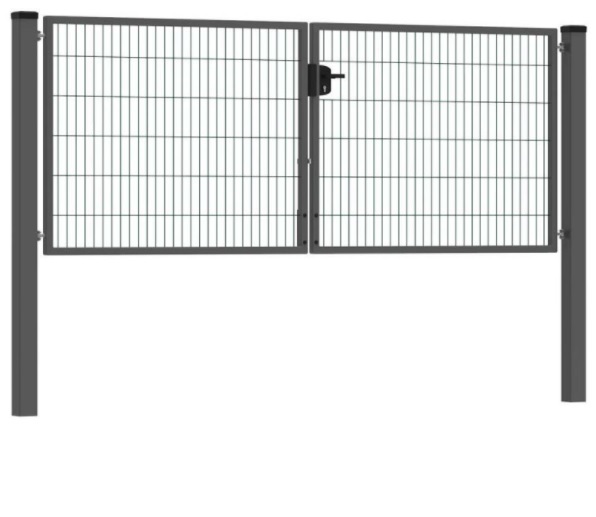 ECO  Kétszárnyú bejárati kapu, szűrke, RAL7016, 120x400cm, táblás betéttel.