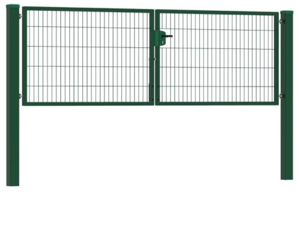 ECO  Kétszárnyú bejárati kapu, zöld, RAL6005, 100x300cm, táblás betéttel.
