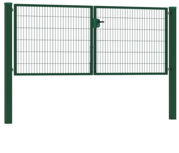ECO  Kétszárnyú bejárati kapu, zöld, RAL6005, 120x400cm, táblás betéttel.