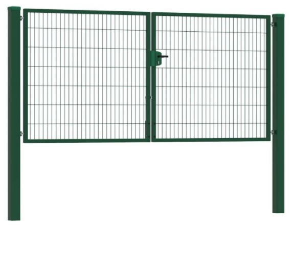 ECO  Kétszárnyú bejárati kapu, zöld, RAL6005, 150x300cm, táblás betéttel.